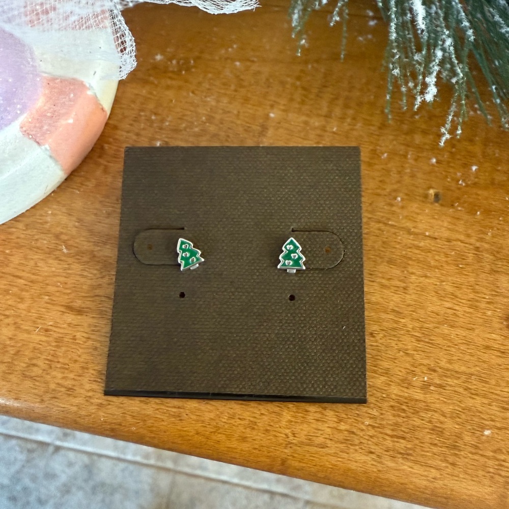 Green Christmas Tree Stud Earrings